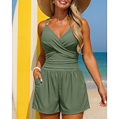 Недорогие Рашгард One Pieces-Жен. Купальный костюм Один Пис Купальник с высокой талией и сборками Однотонный Эластичный Без рукавов Купальники Серфинг Для погружения с трубкой Плавание Лето