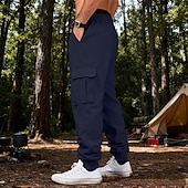 お買い得  貨物-男性用 カーゴパンツ スウェットパンツ ズボン ストレートレッグスウェットパンツ ドローストリング ポケット 弾性ウエスト 平織り 履き心地よい ソフト カジュアル 日常 アウトドア 旅行度假风 ファッション ブルー ホワイト