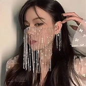 olcso Tánckiegészítők-Samba Kiegészítők Pompás Ezüst Hangzású Teljes Arc Lánc Maszk - Csillogó Bojt Fátyol Mardi Gras Rave Partin Teljesítmény Jelmez