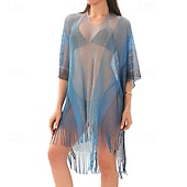 levne Kaftans-Dámské Plavky Přehozy Plavky Třásňový lem Vystřižený prázdniny Oblečení na pláž Tónované Do V Krátké rukávy Plavky