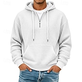 cheap Basic Hoodies-Men's Hoodie Waffle Hoodies Pullover Hoodie Sweatshirt Quarter Zip Hoodie Apricot Wine Red White Light Green Navy Blue Hooded Plain Patchwork Color Block Textured Casual Daily Sports &amp; Outdoor