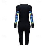  Жен. Рашгард Купальный костюм Один Пис Пэчворк тропический Застегнуться УФ-защита Эластичность Длинный рукав Купальники Серфинг Дайвинг Для погружения с трубкой Весна