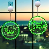 お買い得  装飾ライト-アイルランドの聖パトリックの日の飾り、LED吊り下げライト、22/24cmのシャムロック &amp;レプラコーンの帽子の吸盤ライト、屋内ドア、窓、壁、パーティー、休日の装飾、単4電池ボックス付き