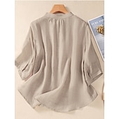 Χαμηλού Κόστους Βασικά Ψεύτικα Πουκάμισα-Γυναικεία Μπλούζα Λινό από ψεύτικο βαμβάκι Κεντητό Κουμπιά Φλοράλ Στυλάτο Καθημερινό 3/4 Μήκος Μανικιού Μανδαρίνο Κολλάρο Κανονικά μπλουζάκια Καθημερινά Ανθισμένο Ροζ Βυσσινί Πορτοκαλί Χακί