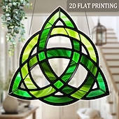 cheap St. Patrick's Day-St. Patrick's Day Sun Catcher, Large Celtic Knot Window Hanging Decoration, Painted Glass Effect in Green, Gold, Black &amp; Emerald