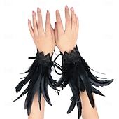abordables Accesorios-Carnaval 2026 Accesorios de Samba del Carnaval de Río Puños de Muñeca de Plumas Negras para Mujeres Puños de Raso de Encaje Disfraz de Actuación Festival Brasil
