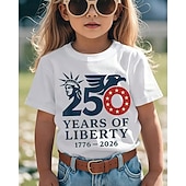  100% Baumwolle Kinder Mädchen Schwarz Weiß Grafik Freiheitsstatue 250-jähriges Jubiläum Amerikanische US-Flagge für Kinder T-Shirt Rundhalsausschnitt Kurzarm Urlaub Sport & Outdoor Alltagskleidung