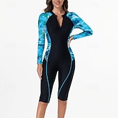  Жен. Рашгард Купальный костюм Один Пис Графика Пэчворк УФ-защита Эластичность Длинный рукав Купальники Серфинг Дайвинг Для погружения с трубкой Лето