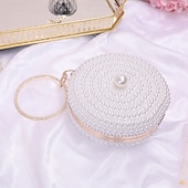 cheap Wallets-Women's Wallet Evening Bag Evening Bag Coin Purse Leather Party Wedding Party Pearls Solid Color Gold / White Almond