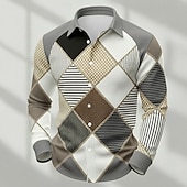 economico Geometrica-Per uomo Geometrico Blocco di colori Patchwork Camicia Camicia a nido d'ape Camicia casual Manica Lunga Moda Casual Abbigliamento Quotidiano Ferie Estate Primavera Collo ripiegato Stampa 3D
