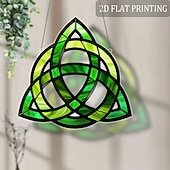 cheap St. Patrick's Day-St. Patrick's Day Sun Catcher, Large Celtic Knot Window Hanging Decoration, Painted Glass Effect in Green, Gold, Black &amp; Emerald