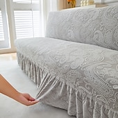 halpa Futon sohva kansi-2 eri kokoa hameen helmatyylinen jacquard-kangas käsinojaton vuodesohvan päällinen sohvan uudenvuoden koristepäälliset joustava suoja joustava penkin päällinen