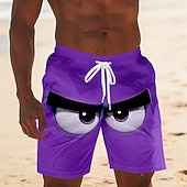  Per uomo Illusione ottica Fantasia "Cartone 3D" Grandi occhi Costumi da bagno Pantaloncini da mare Pantaloncini da Surf Misura del girovita medio Divertente Camicia hawaiana Vacanza al Mare Tasche
