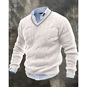 baratos suéter pulôver masculino-Homens Suéter Pulôver suéter Suéter de malha Estriado Tricotar Tops regulares Tricotado Côr Sólida Decote V Moda Roupa de rua Casual Roupa Diária Roupa Outono Inverno Preto Branco M L XL