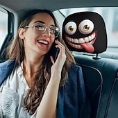 cheap Slipcovers-2pcs Cartoon Big-Eyed Face Printed Car Headrest Covers, Interior Decoration, Universal Fit, Washable, Easy to Install, Suitable for Long Trips Or Road Trips, Perfect Quirky Car Decoration