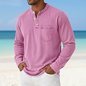 economico magliette di base-Per uomo Maglia Henley Camicia 100% cotone lavaggio acido Manica Lunga Henley Primavera Autunno Tutte le stagioni Tinta unica Vintage Retrò Vintage Casual Stile Vintage Tinto in capo Lavato Casuale