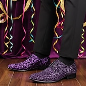 economico Scarpe da uomo-Scarpe da festa glitterate viola per uomini di Mardi Gras scarpe eleganti scintillanti con lacci design alla moda con dettagli metallici perfette per Carnevale festival e occasioni speciali