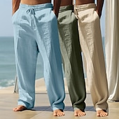ieftine Vacanţă-Bărbați Pantaloni de in Pantaloni Pantaloni de vară Pantaloni largi Pantaloni de plajă Cordon Talie elastică Pachet multiplu Culoare solidă Confort Respirabil Lungime totală Zilnic Plajă Concediu