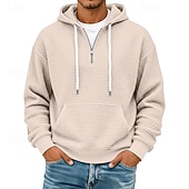 cheap Basic Hoodies-Men's Hoodie Waffle Hoodies Pullover Hoodie Sweatshirt Quarter Zip Hoodie Apricot Wine Red White Light Green Navy Blue Hooded Plain Patchwork Color Block Textured Casual Daily Sports &amp; Outdoor
