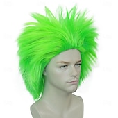  Parrucche Verdi Parrucca Sintetica Liscia Taglio Stratificato Asimmetrico Parrucca Fatta a Macchina Corti Capelli Sintetici Verdi Uomini Festa Naturale Verde
