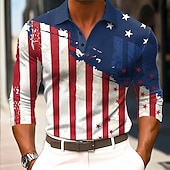  4 de julho de 2026 250º Homens American US Flag Pólo Manga Longa Camisas polo Lapela Casual Ao ar livre Roupa Diária Traje de festival Impressão 3D Botões Primavera Outono Inverno Azul Azul 1 Azul 3#