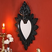 preiswerte Wandskulpturen-Wanddekor-Spiegel mit flammendem Herzmotiv, handgefertigter Hängeschmuck in Form eines flammenden Herzens, Wandkunst im europäischen Stil für Wohnzimmer, Schlafzimmer, Arbeitszimmer, religiöse