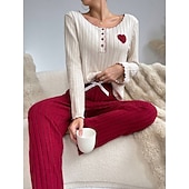 Χαμηλού Κόστους Ημέρα του Αγίου Βαλεντίνου Ύπνος &amp; Χαλάρωση-Γυναικεία Σετ Πυτζάμες Καθημερινό Ανατομικό Καρδιά Ελαστική μέση Μπλουζάκι Παντελόνι Καθημερινά Σπίτι Μακρυμάνικο Στρογγυλή Ψηλή Λαιμόκοψη Μαύρο Ανθισμένο Ροζ Ρουμπίνι Πράσινο του τριφυλλιού