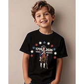  100% Baumwolle Kinder Jungen Schwarz Weiß Grafik Cartoon 250-jähriges Jubiläum Amerikanische US-Flagge für Kinder T-Shirt Bluse Rundhalsausschnitt Kurzarm Outdoor Alltagskleidung Mode Streetwear