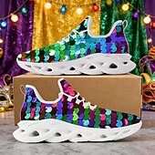 cheap Women's Shoes-Women's Mardi Gras Confetti Print Lace-Up Athletic Sneakers - Cushioned Comfort Festive Shoes for Carnival Parades, Street Celebrations, Daily Errands &amp; Summer Outdoor Activities