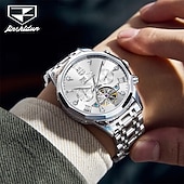 halpa Mekaaniset kellot-OLEVS miesten automaattikello nahkahihna kalenteri luurankokellotaulu trendiklassikko vedenkestävä Moonswatch rannekello 7009