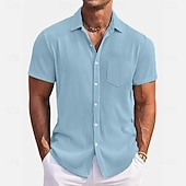 cheap Men's Casual Shirts-Men's Shirt Casual Shirt Corduroy Shirt Button Up Shirt Blue Black White Green Gray Short Sleeve Plain Lapel Casual Daily Pocket Clothing Apparel Fashion Modern Casual Comfortable