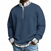 baratos Polo Clássico Masculino-Homens Xadrez Camisas Polo Waffle Camisas Polo com zíper Manga Longa Camisas polo colarinho do vovô Casual Escola Roupa Esportiva Feriado Roupa Diária Impressão 3D Polo com fecho de correr de um