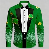 cheap St. Patrick's Day Shirt-St. Patrick's Day Men's Clover Faux Collar and Suit Design Shirt Button Up Shirt Long Sleeve Fashion Casual Party Holiday Spring Fall Turndown 3D Print Collared Shirts Yellow Purple Orange Green