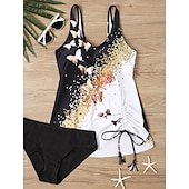 ieftine Tankinis-Costum de baie pentru femei tankini 2 piese cu slipuri cu control al burticii talie înaltă cu spatele gol pentru vacanțe la plajă cu gradient cu fluturi cu guler V fără mâneci