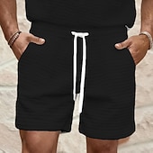 preiswerte Lässige Shorts-Herren Waffel Shorts Sommershorts Strandshorts Freizeitshorts Kordelzug Elastischer Bund Einfarbig Komfort Knielang Täglich Outdoor Streetwear Urlaub Mode Schwarz Weiß Mikroelastisch