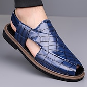 economico Sandali eleganti-Sandali da uomo blu in pelle intrecciata, scarpe casual estive leggere e traspiranti a punta aperta, calzature eleganti per isole, crociere e resort all'aperto per uomo