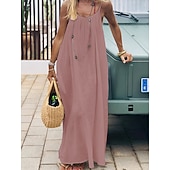 preiswerte Einfaches Kleid-Damen Maxikleid A Linie Kleid Urlaub Lässig Ferien Lässiger Schnitt Einfach Ärmellos Rundausschnitt Blau Schwarz Weiß Rosa Sommer Frühling Herbst