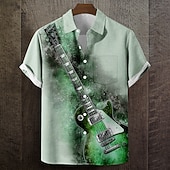 economico Musica e Chitarre-Per uomo Chitarra Strumento musicale Camicia Camicia Estiva Camicia con Bottoni Manica Corta Vintage Retrò Festival Musicale Ferie Estate Primavera Collo ripiegato Stampa 3D Una tasca anteriore