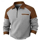 voordelige Wafelgebreid T-shirt-Voor heren Wafel T-shirt T-shirt Wafel Henley-shirt Lange mouw Polo kraag Stoppen Kwart ritssluiting Herfst Herfst winter Effen Kleur Met Textuur Traditioneel / Vintage Casual Vetoketju Kleurenblok