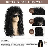 voordelige Historische pruiken-Herenpruik uit de jaren 80, lange zwarte krullende mulletpruik, herenkostuum, heavy metal rocker voor verkleedfeestjes en cosplay.