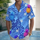 preiswerte Tropische Pflanzen-Herren Palmblatt Tropische Pflanzen Blumen Sommer Hawaiihemd Knopfhemd Alohahemd Kurzarm Hawaiianisch Ferien Strandbekleidung Sommer Frühling Umlegekragen 3D-Druck Hemden mit Kragen Blau Purpur Grün