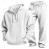 baratos moletons básicos-Homens Moletom Moletons Waffle Moletom com capuz e calças Conjunto Capuz Diário Ao ar livre Férias Roupa Diária Com Cordão Half Zip Tecido Vermelho Vinho Preto Branco Roupas Esportivas Esportes Moda