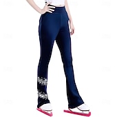 abordables Calças e Leggings de Patinação Artística-Figure Skating Pants Women's Girls' Ice Skating Bottoms Black Stretchy Training Competition Skating Wear Thermal Warm Crystal / Rhinestone Ice Skating Figure Skating