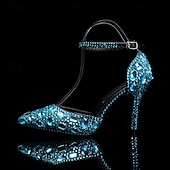 preiswerte Klassische Pumps-Damen Cocktail Club Party Strass Kristall Schnalle Stiletto Spitze Zehe Mode Niedlich luxuriös PU Schnalle Silber Rot orange Schwarz und Violett