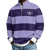 economico Polo geometrica da uomo-Per uomo Strisce orizzontali Polo con zip Manica Lunga Magliette polo Colletto alla coreana Casual Scuola Athleisure Ferie Abbigliamento quotidiano Stampa 3D Polo con cerniera a un quarto Primavera