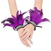 abordables Accesorios-Carnaval 2026 Accesorios de Samba del Carnaval de Río Puños de Plumas para Mujeres Puños de Lentejuelas Brillantes con Plumas de Varios Colores para Danza en Brasil