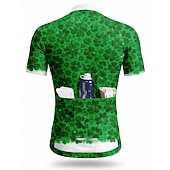 tanie Męskie koszulki-Męska koszulka rowerowa Dnia Świętego Patryka Jersey Koniczyna Kwiatowa Nowość Krótki rękaw Koszulka rowerowa z 3 tylnymi kieszeniami Ochrona UV Szybkie schnięcie Z kieszeniami Zamek z przodu Sport