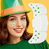 economico Forniture per feste-Confezione da 6 adesivi per tatuaggi glitterati con lentiggini e foglie verdi irlandesi (stile femminile), trucco per il viso con glitter verdi, adesivi per tatuaggi per il viso di San Patrizio