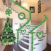  Гирлянда из мишуры ко Дню Святого Патрика, 26 футов (4 шт., всего 8 м), цвет клеверно-зеленый. &Пластиковое украшение из золотой фольги, ирландский фестивальный декор для вечеринки, украшение для