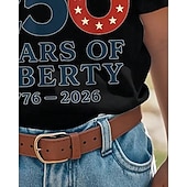  100% Baumwolle Kinder Mädchen Schwarz Weiß Grafik Freiheitsstatue 250-jähriges Jubiläum Amerikanische US-Flagge für Kinder T-Shirt Rundhalsausschnitt Kurzarm Urlaub Sport & Outdoor Alltagskleidung